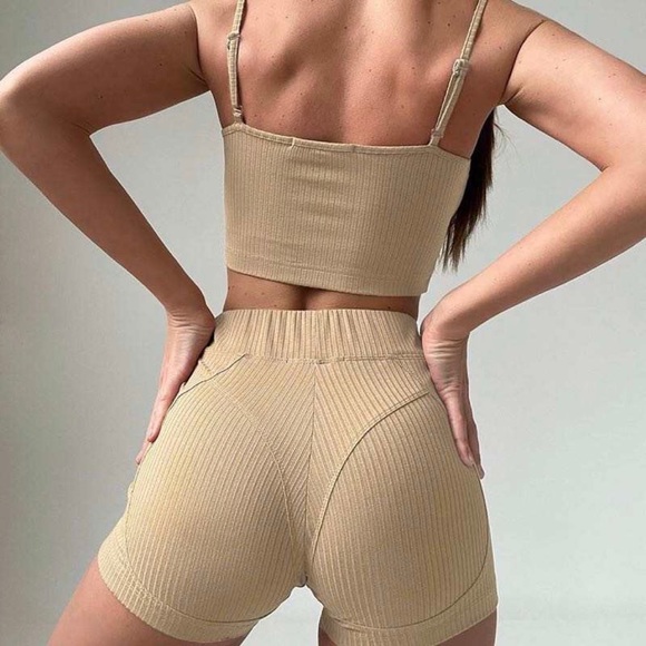 SALE! Beautiful beige knitted cotton outfit set loungewear top shorts XS S M - Picture 12 of 14